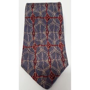 Andrew Fezza Necktie Italian Silk Intertwined Cross Print Grey/ Burgundy Tie